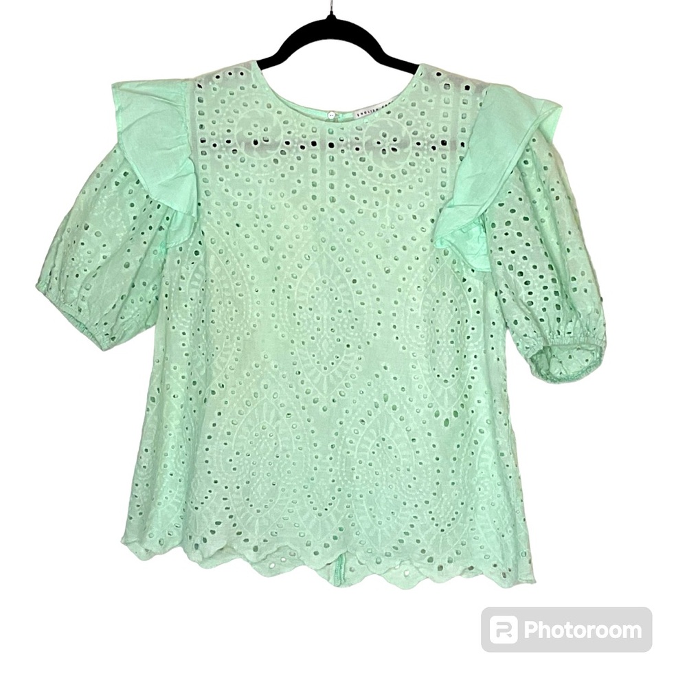 English Factory Eyelet Blouse in Mint Color sz M